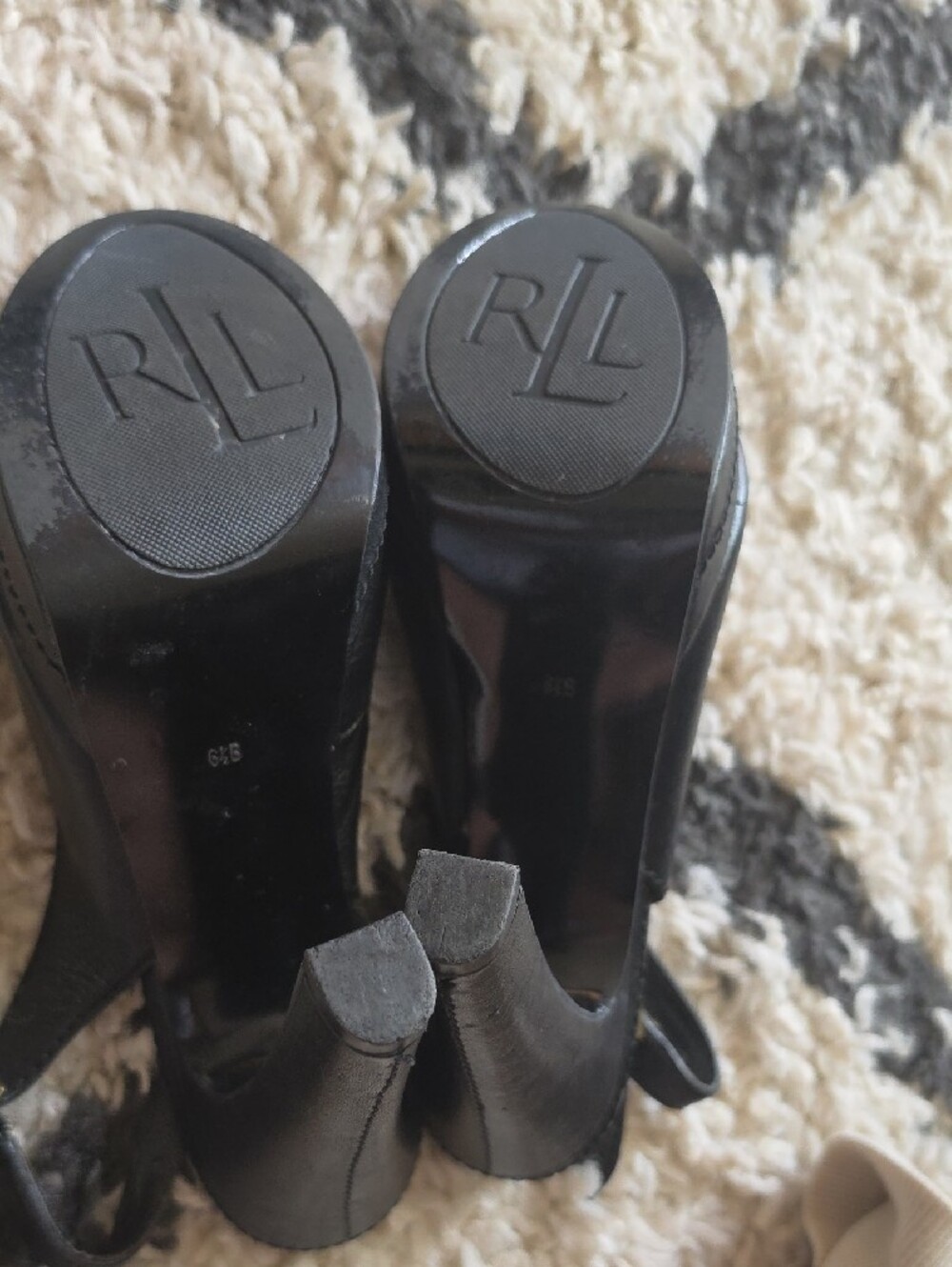 Lauren Ralph Lauren Black Leather Peep-Toe Slingback Heels - Picture 3 of 8